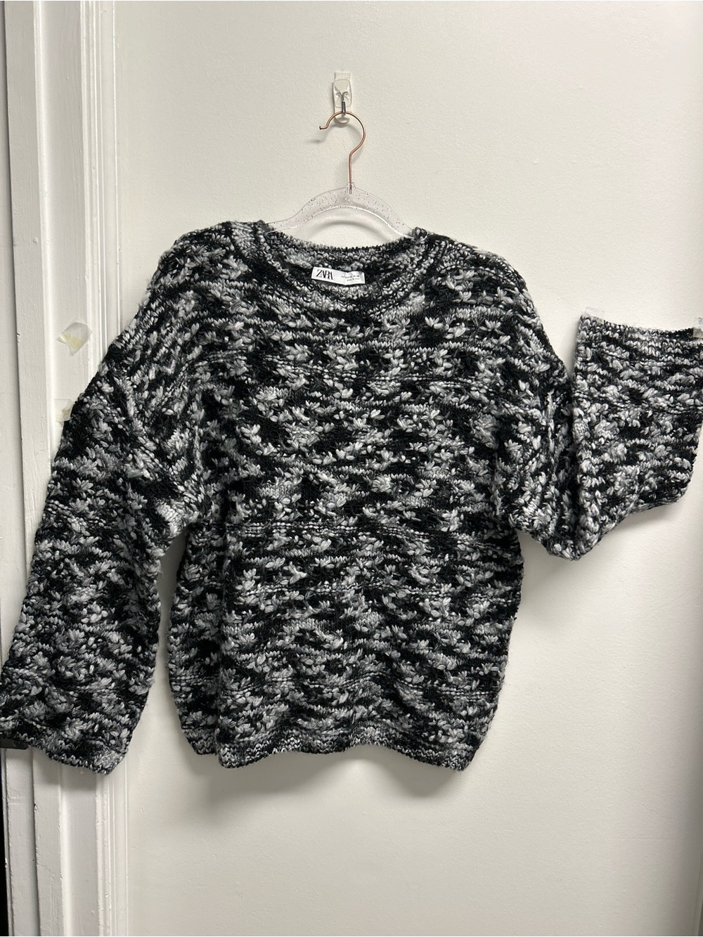 Zara black & white chunky open knit boxy sweater